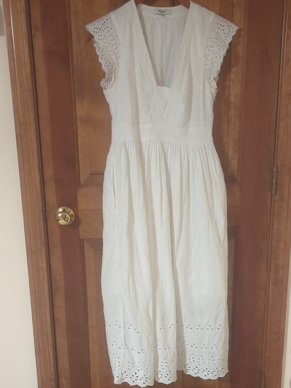 Madewell Cream Eyelet V-Neck Midi Dress
